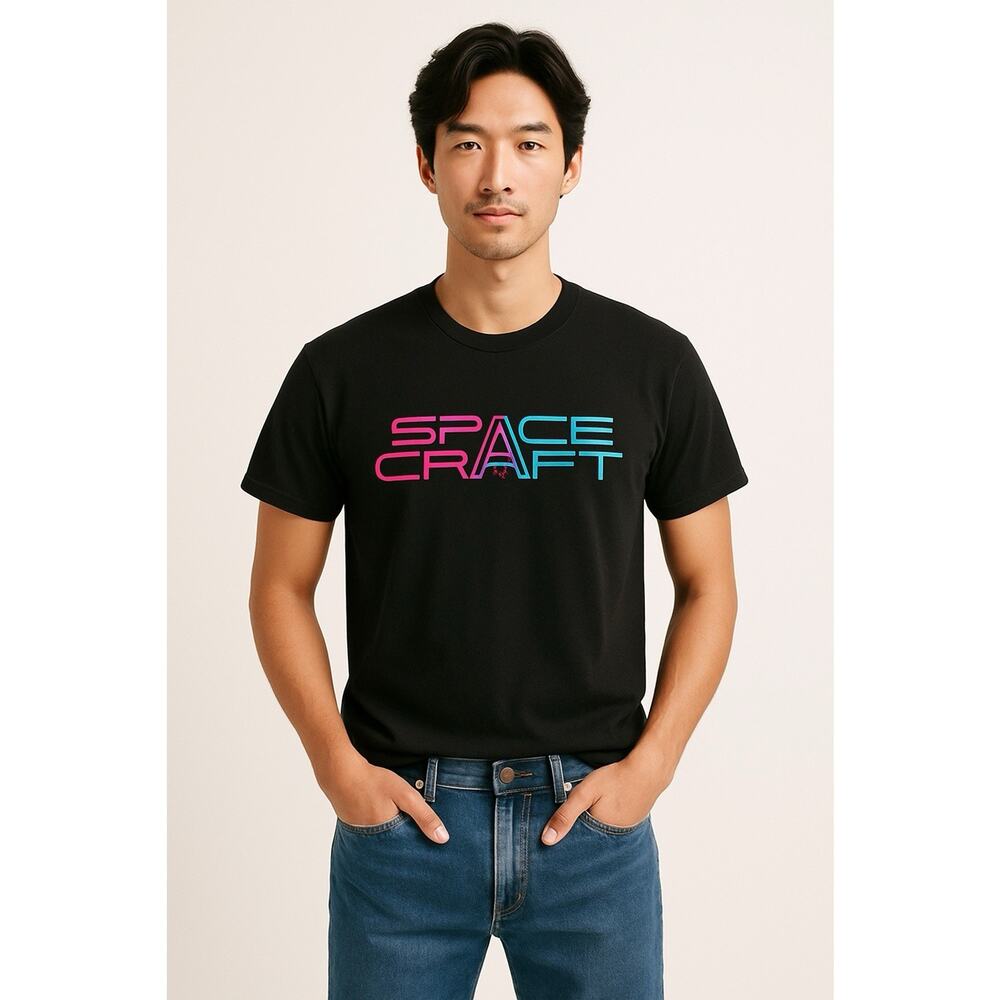 Vintage Space Craft Tee XL Black Neon Cyber Y2K Vaporwave Grunge